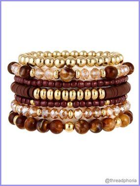 Boho Multilayer Beaded Bracelets Set Women Stackable Stretch Vintage Gold Brown